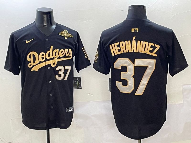 Men Los Angeles Dodgers #37 Hernandez Black Gold Game Nike 2025 MLB Jersey style 6